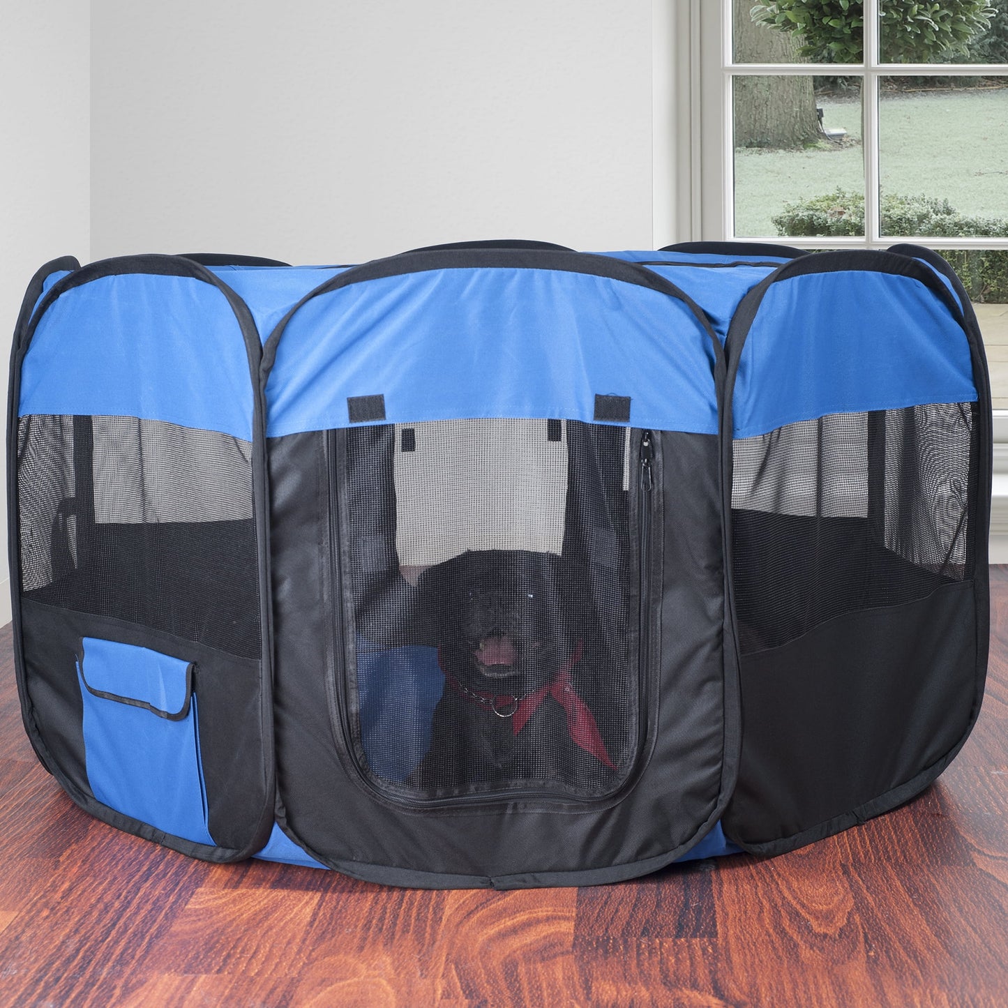 Petmaker Corral Perros Azul/negro, 42"L x 42"W x 25"H