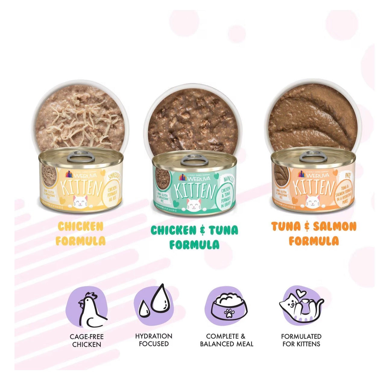Weruva Kitten Can Jam! Chicken, Tuna & Salmon Flavored Pate 3-oz (paquete de 12 unidades)