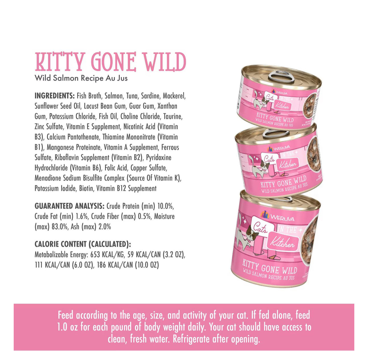 Weruva Cats in the Kitchen Kitty Gone Wild Salmon Au Jus Grain-Free Wet Cat Food, 3.2-oz, 24 unidades