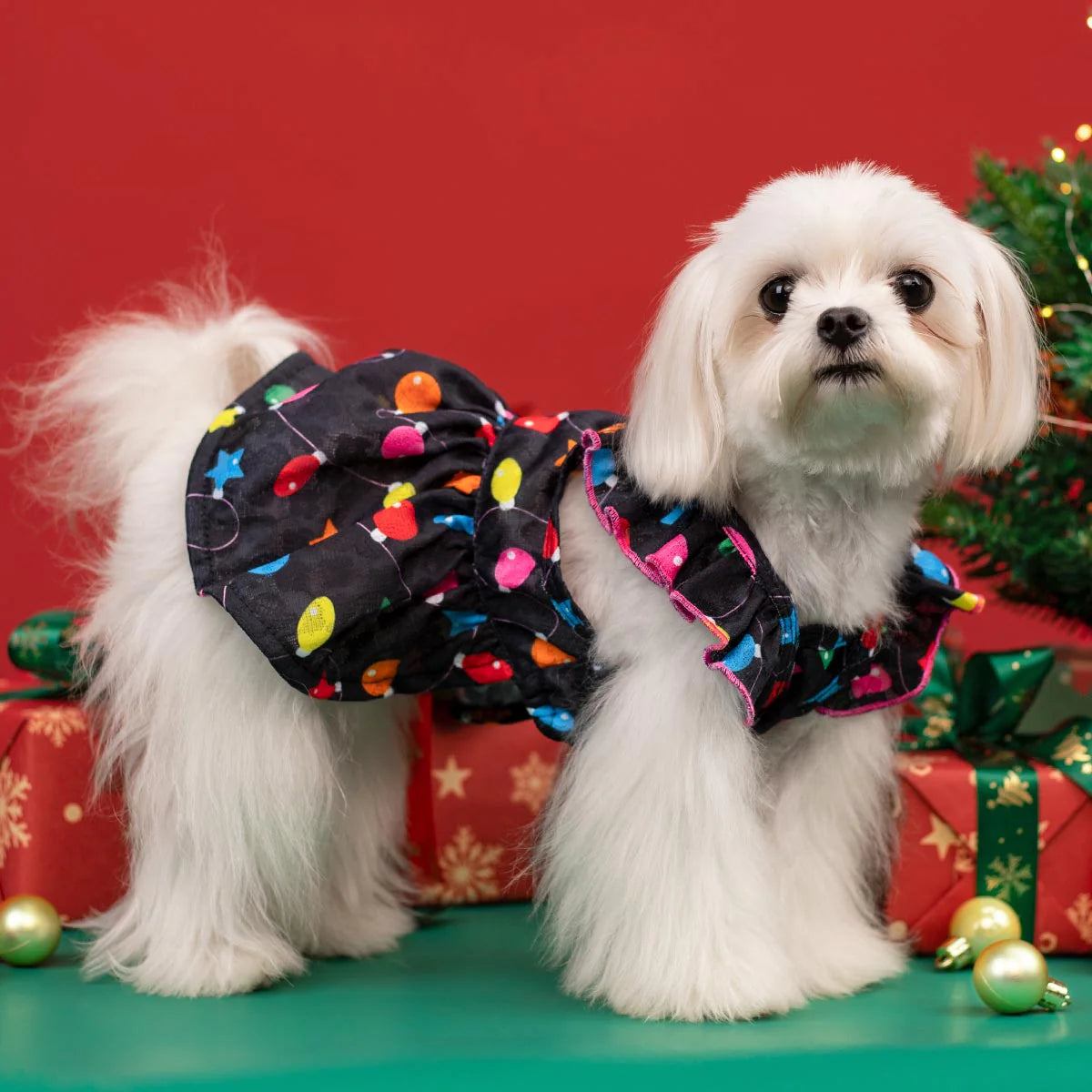 Christmas Light Ruffle Dog Dress