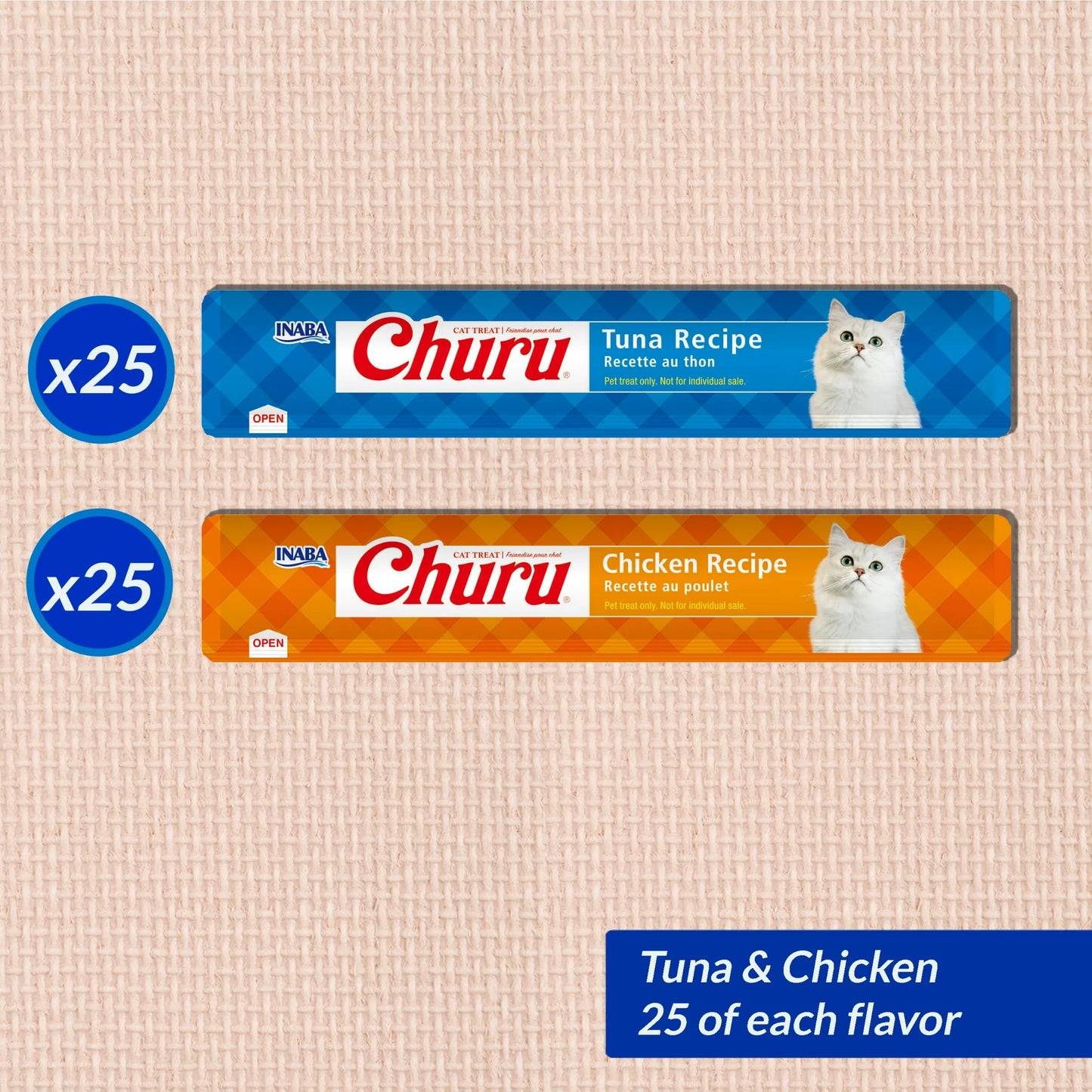 INABA Churu, Golosinas Húmedas para Gatos, 0.5 oz, 50 Tubos, Variedad de Atún y Pollo
