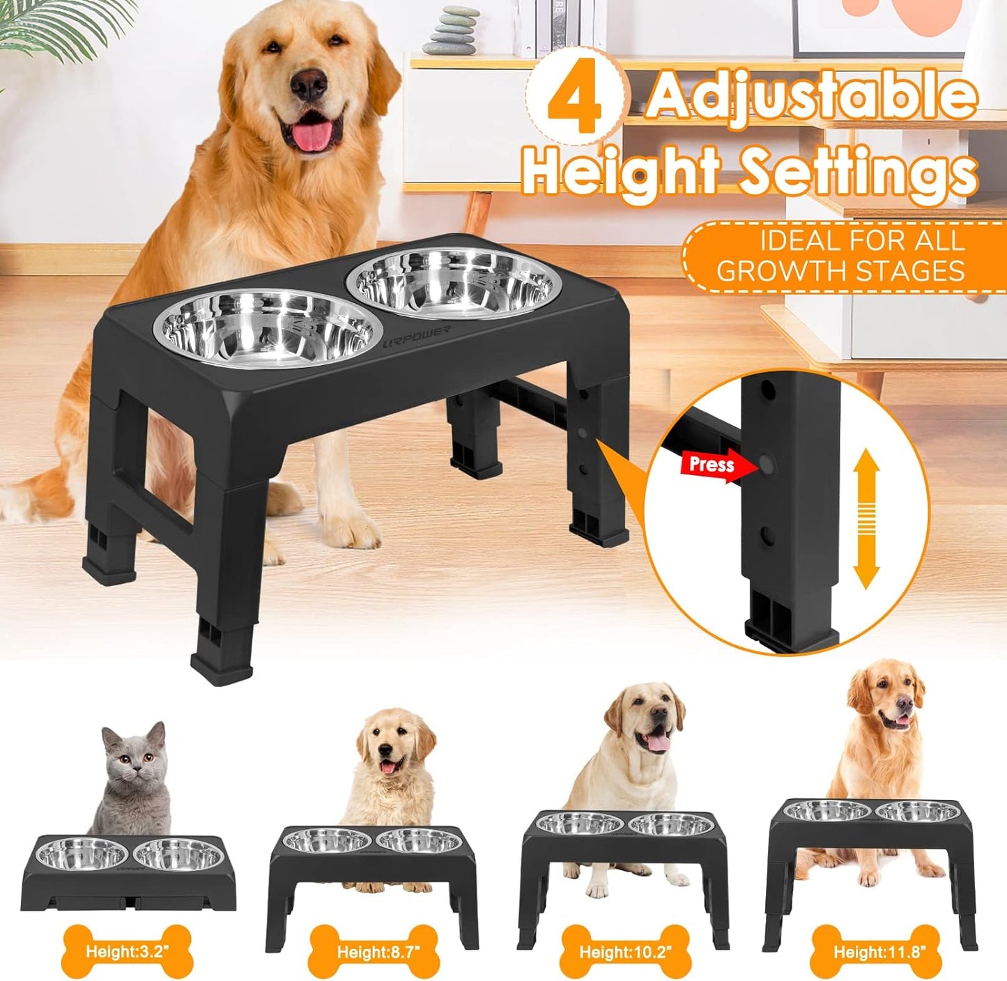 Comedero elevado ajustable para mascota URPOWER