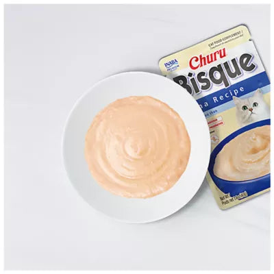 INABA Churu Bisque para gatos, plato de puré cremoso para lamer con vitamina E, 1.4 onza bolsa (receta pollo con carne de res)