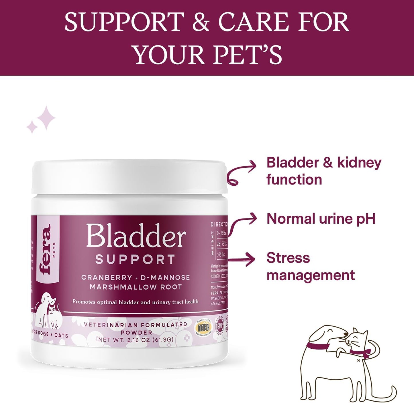 Fera Pet Organics Suplemento de arándano para la vejiga para perros y gatos - 60 cucharadas en polvo