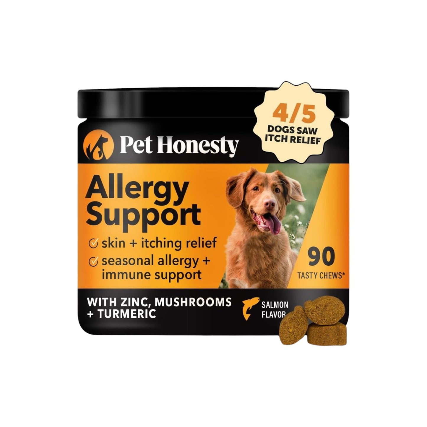 PetHonesty - Suplemento para alivio de las alergias caninas, con aceite de salmón, omega 3, colostro, prebióticos y probióticos