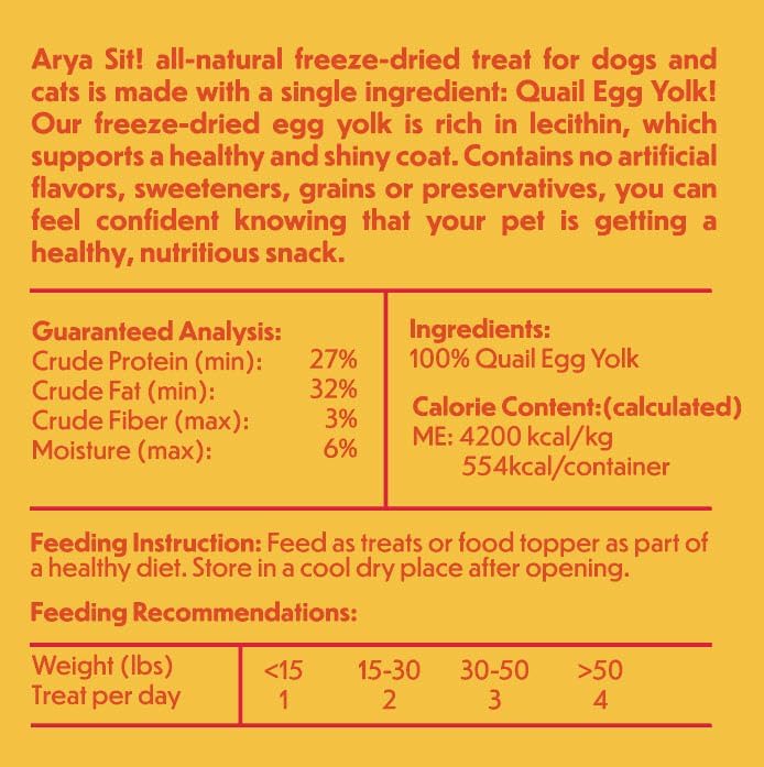 Arya Sit- Golosinas para perros liofilizadas (yema de codorniz)