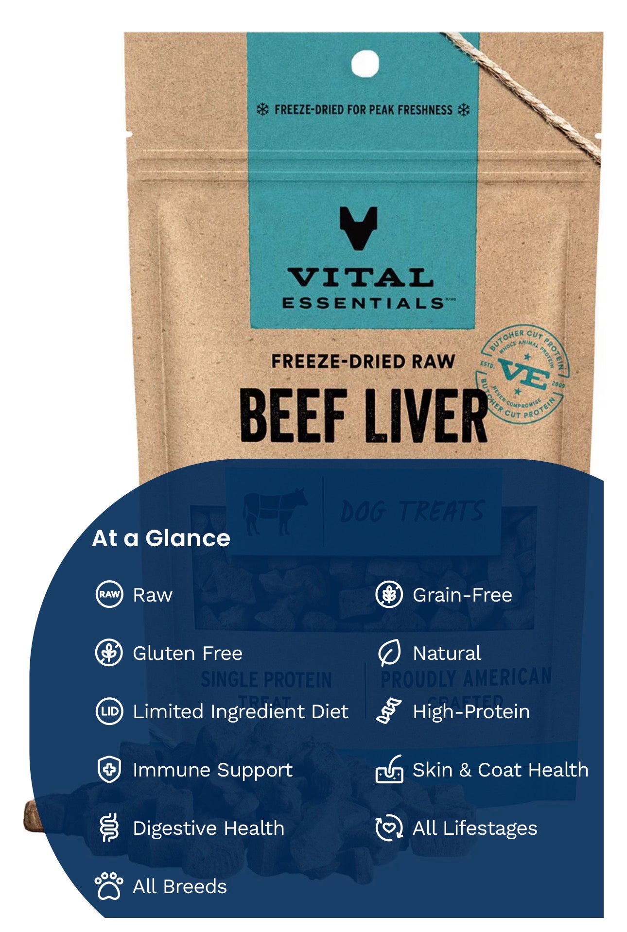 Vital Essentials Beef Liver Freeze-Dried Raw Dog Treats, 2.1-oz bag
