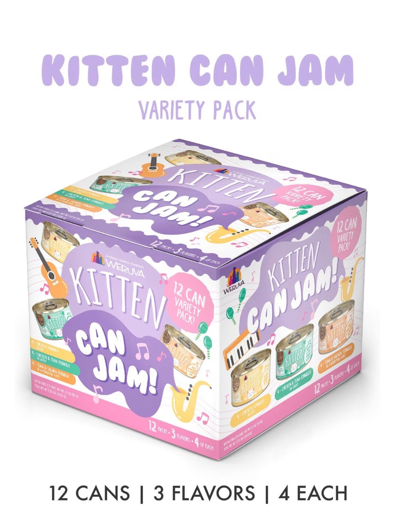 Weruva Kitten Can Jam! Chicken, Tuna & Salmon Flavored Pate 3-oz (paquete de 12 unidades)