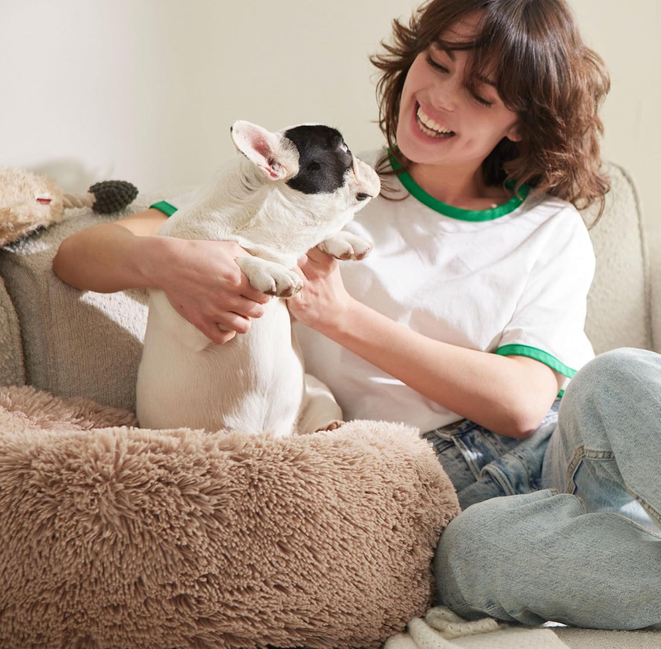 Cama relajante para perro mediano lavable (tipo dona)