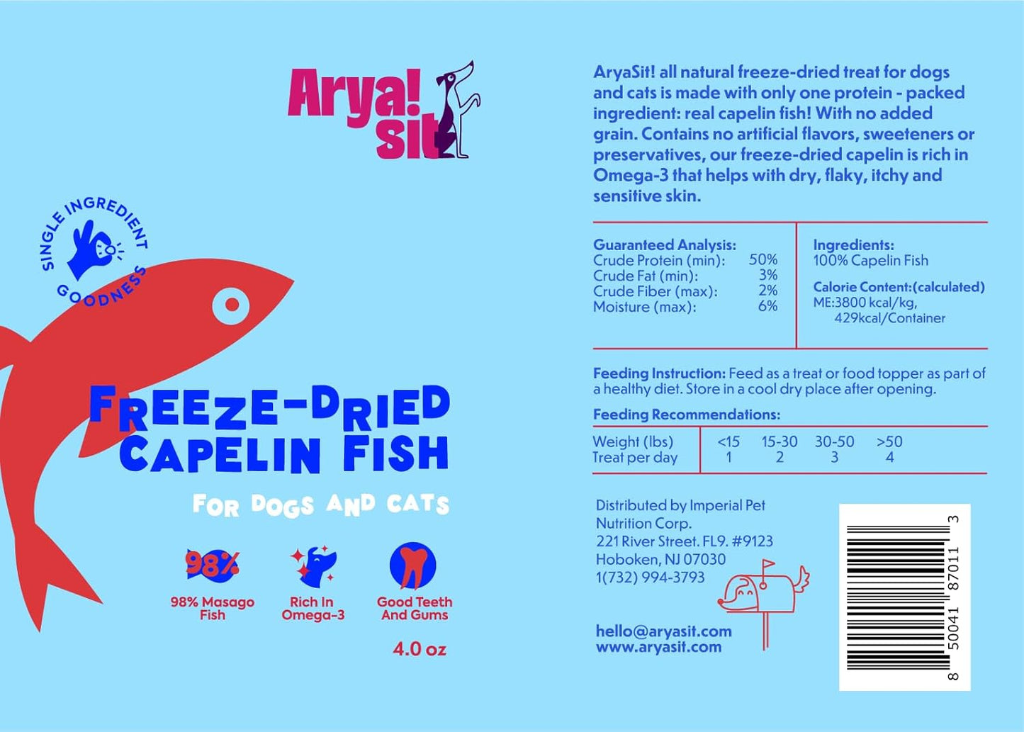 Arya sit- Golosinas para perros liofilizadas (pescado capelán)