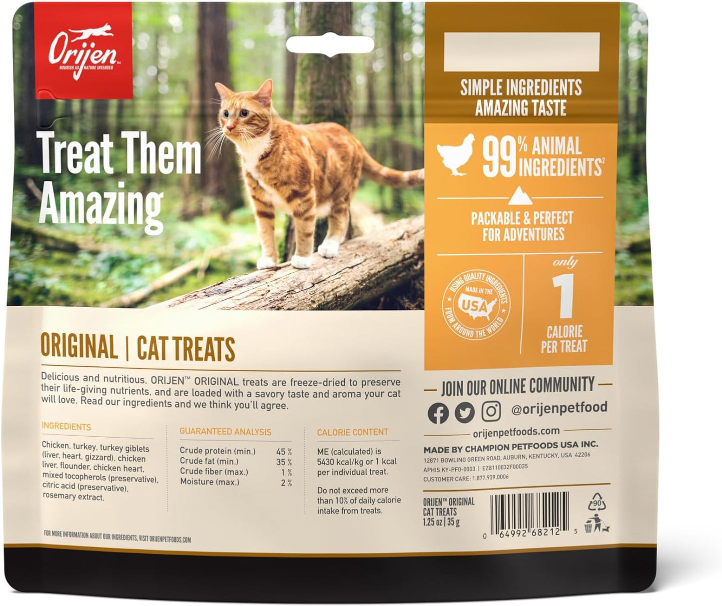 ORIJEN Golosinas liofilizadas originales para gatos, 1.25 onzas