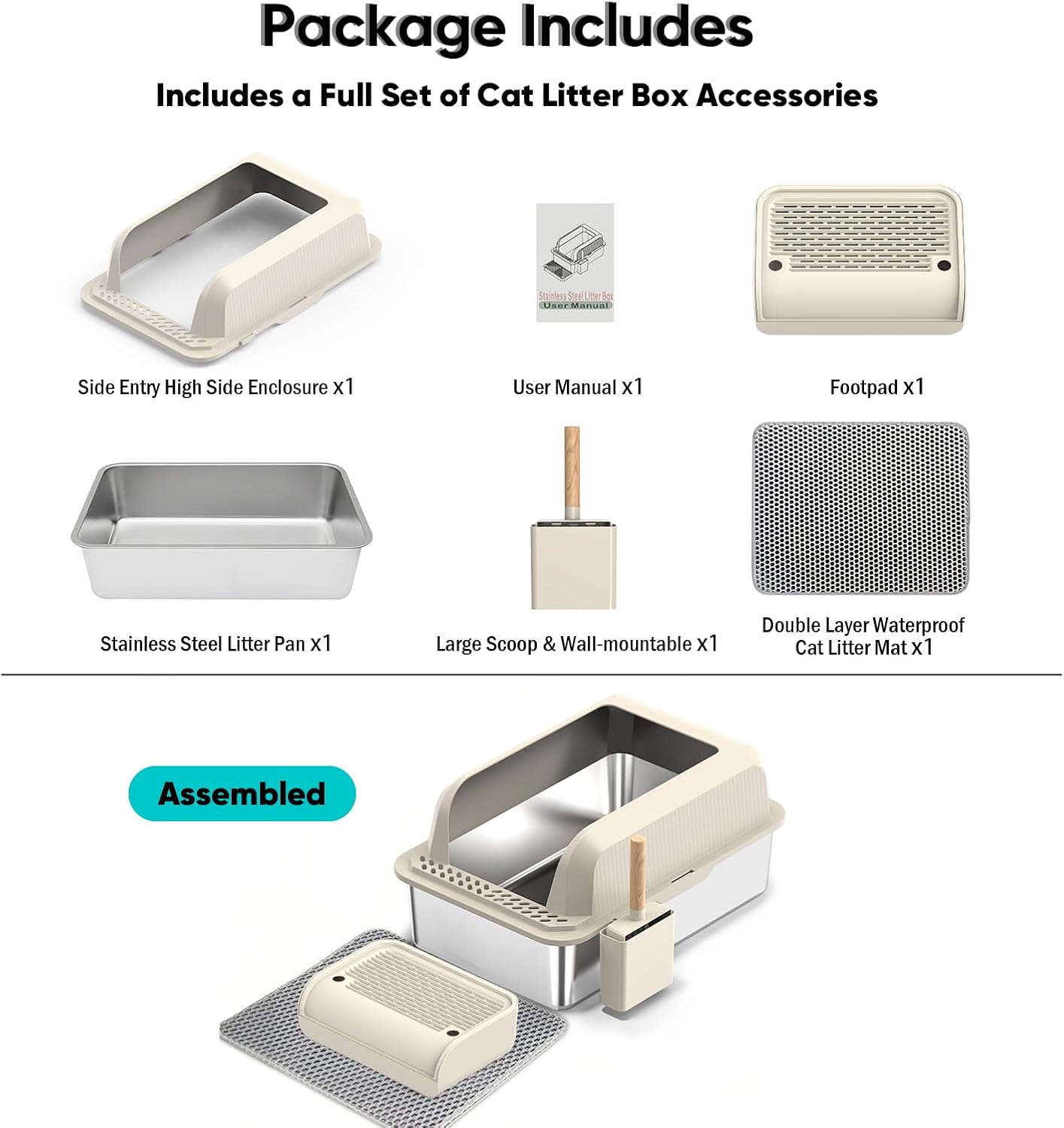 Caja de arena para gatos de acero inoxidable con tapa XL