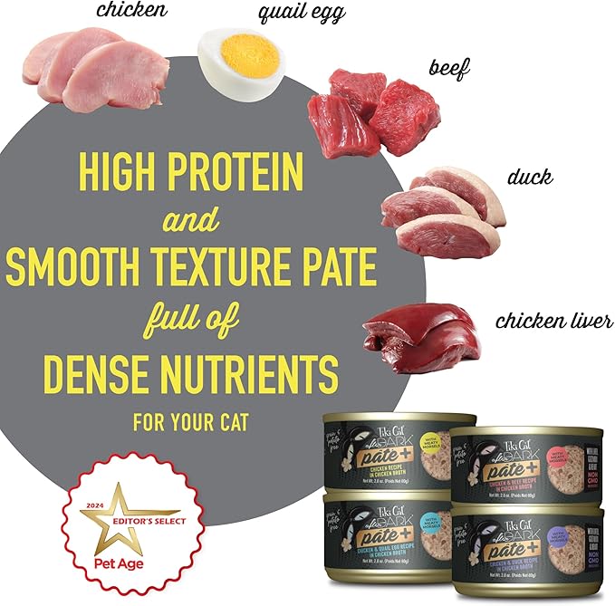 Tiki Cat After Dark Pate+, paquete variado, comida enlatada húmeda para gatos, latas de 2.8 onzas (paquete de 12)