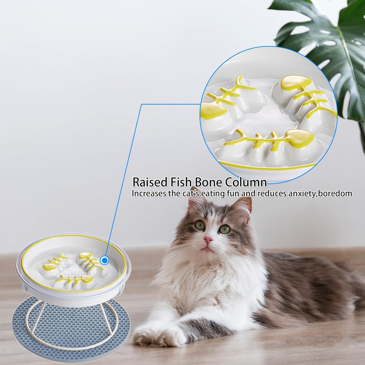 Cuenco elevado cerámica para perros y gatos con soporte, cuenco lento para alimentos húmedos