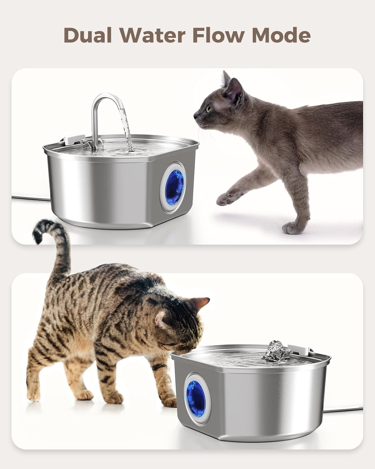 Fuente de agua para gatos de acero inoxidable: fuente para gatos de 108 oz/3.2 L