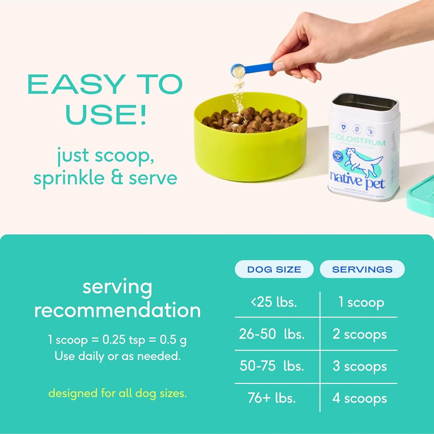 Native Pet Calostro para perros - Polvo de calostro bovino