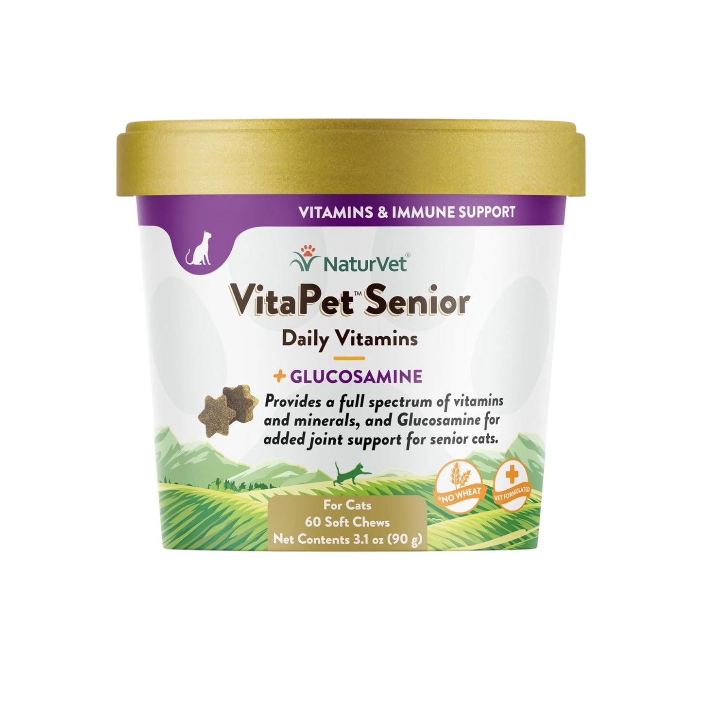 NaturVet VitaPet - Vitaminas diarias para gatos mayores más glucosamina