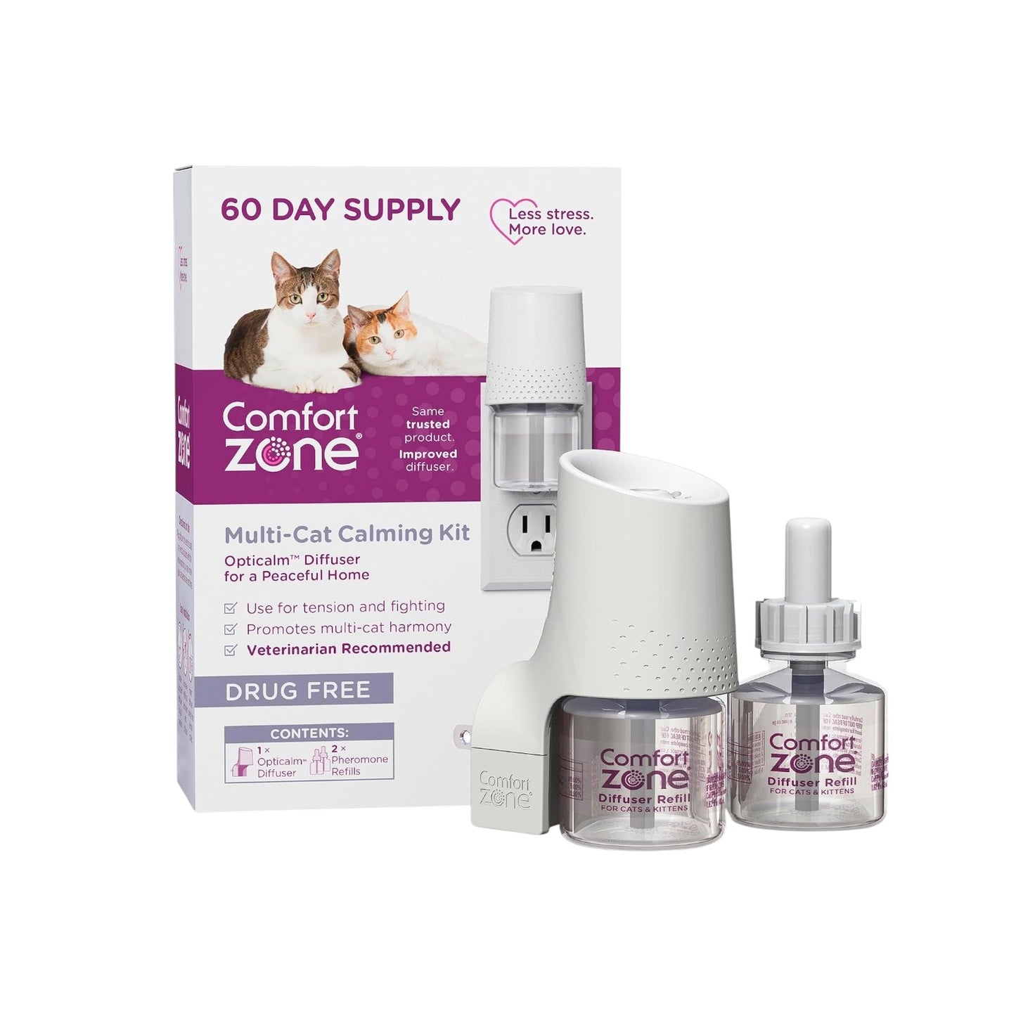 Comfort Zone Difusor calmante para gatos múltiples: 1 difusor de feromonas y 2 recambios (60 días)