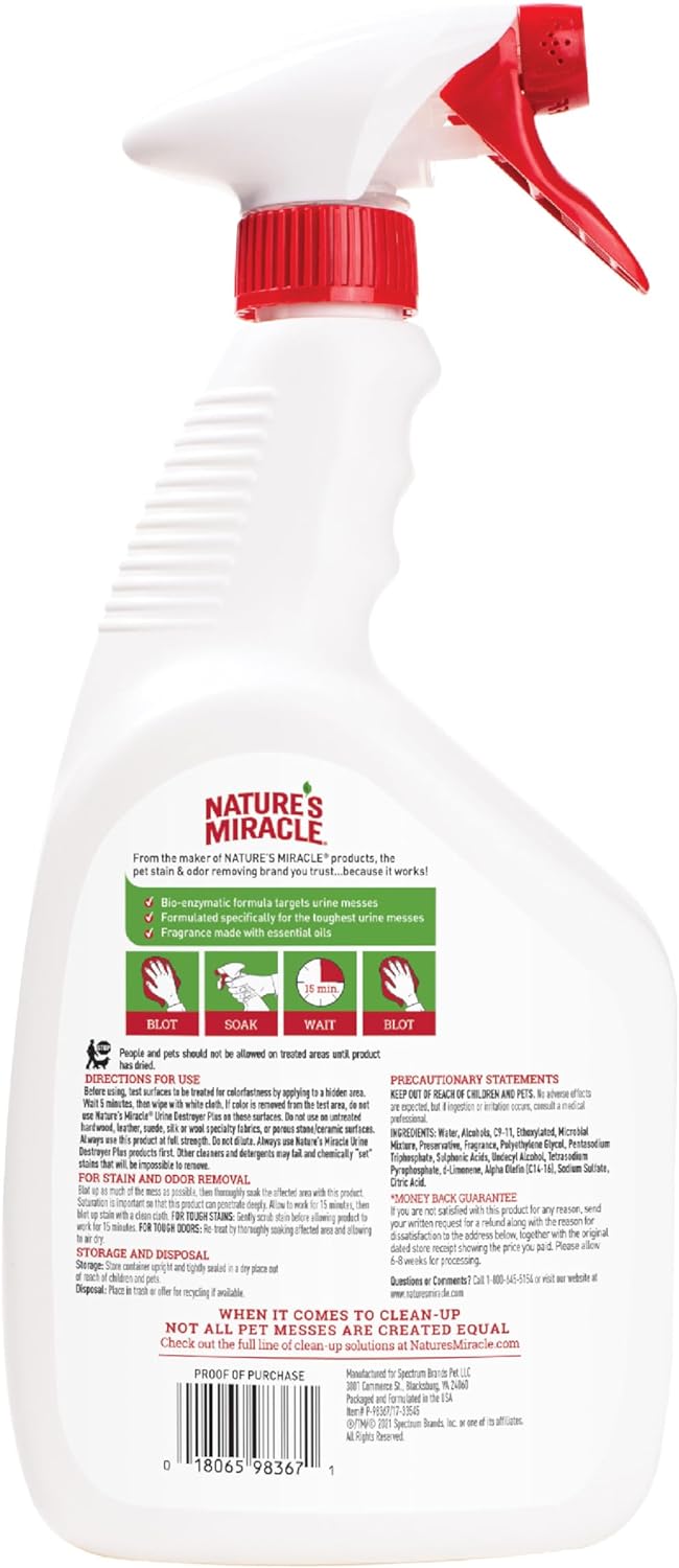 Nature’s Miracle Urine Destroyer Plus Cat, 32 Ounces, Enzymatic Formula