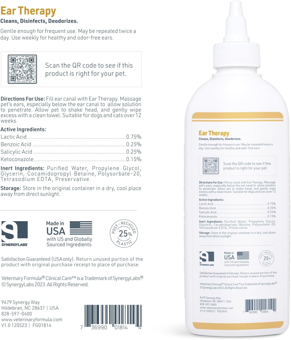 Veterinary Formula Clinical Care Limpiador de oídos para gatos y perros, 8 oz.