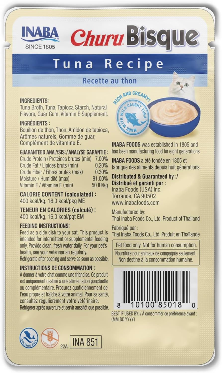 INABA Churu Bisque para gatos, sabor tuna, 1.4 onza por bolsa