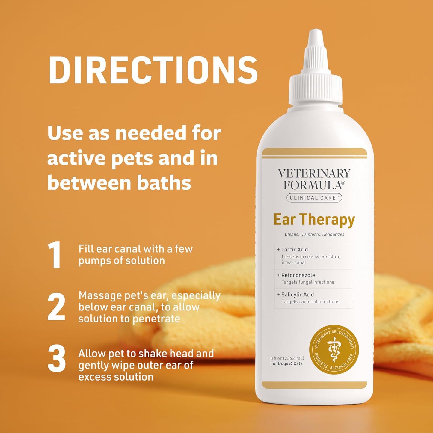 Veterinary Formula Clinical Care Limpiador de oídos para gatos y perros, 8 oz.