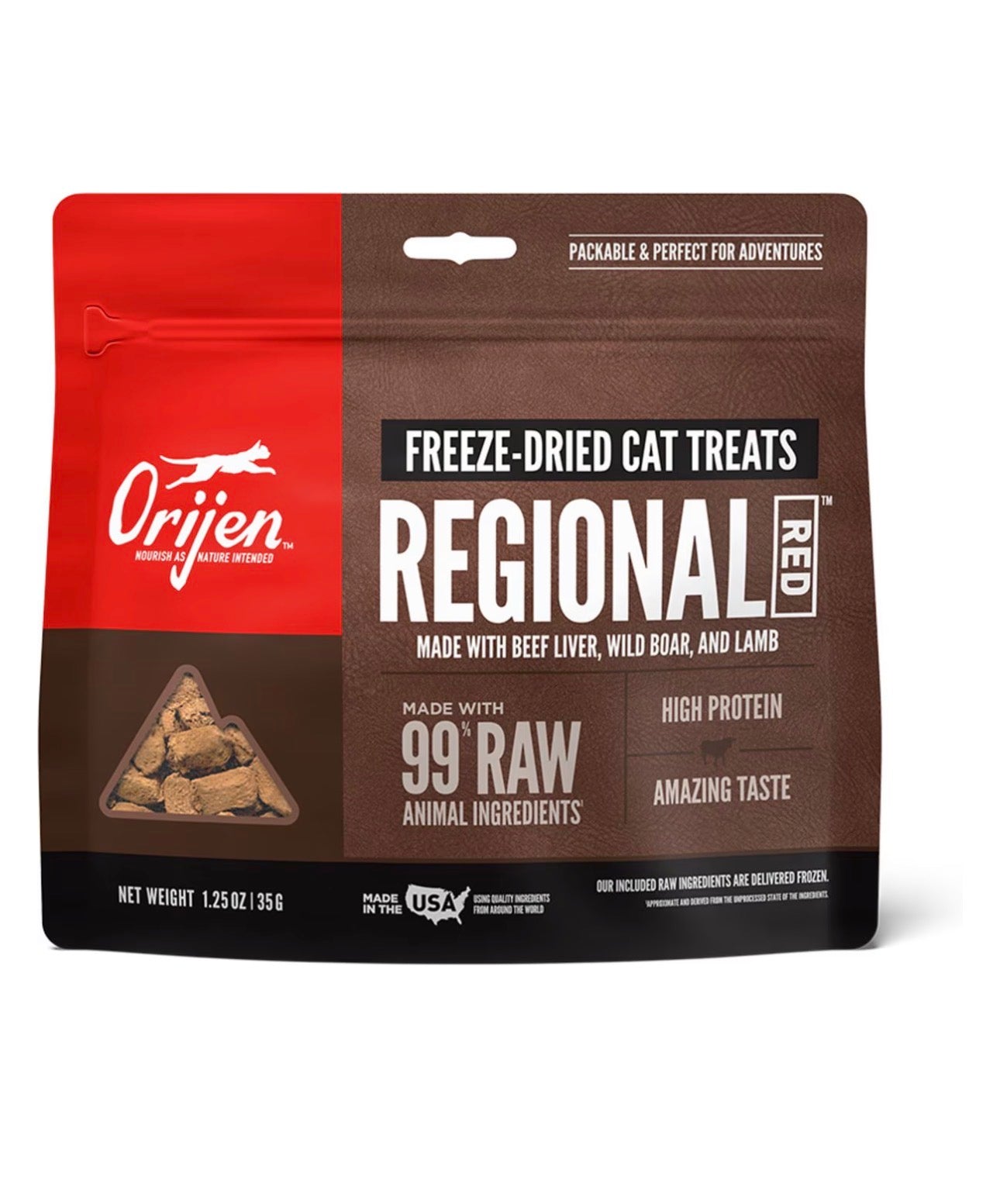 ORIJEN Freeze Dried Cat Treats Grain Free High Protein Raw Animal Ingredients Regional Red 1.25oz Bag
