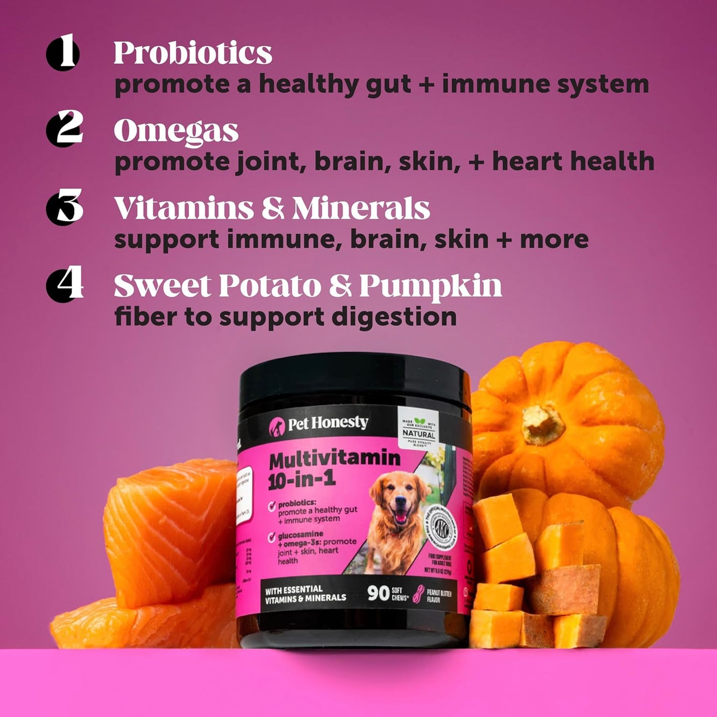 Pet Honesty - Suplemento multivitamínico para perros, 90 unidades