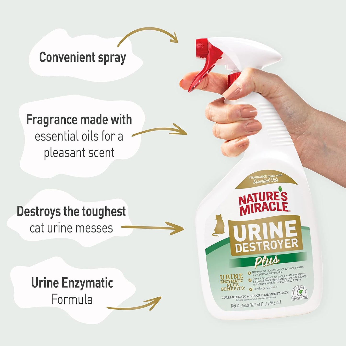 Nature’s Miracle Urine Destroyer Plus Cat, 32 Ounces, Enzymatic Formula