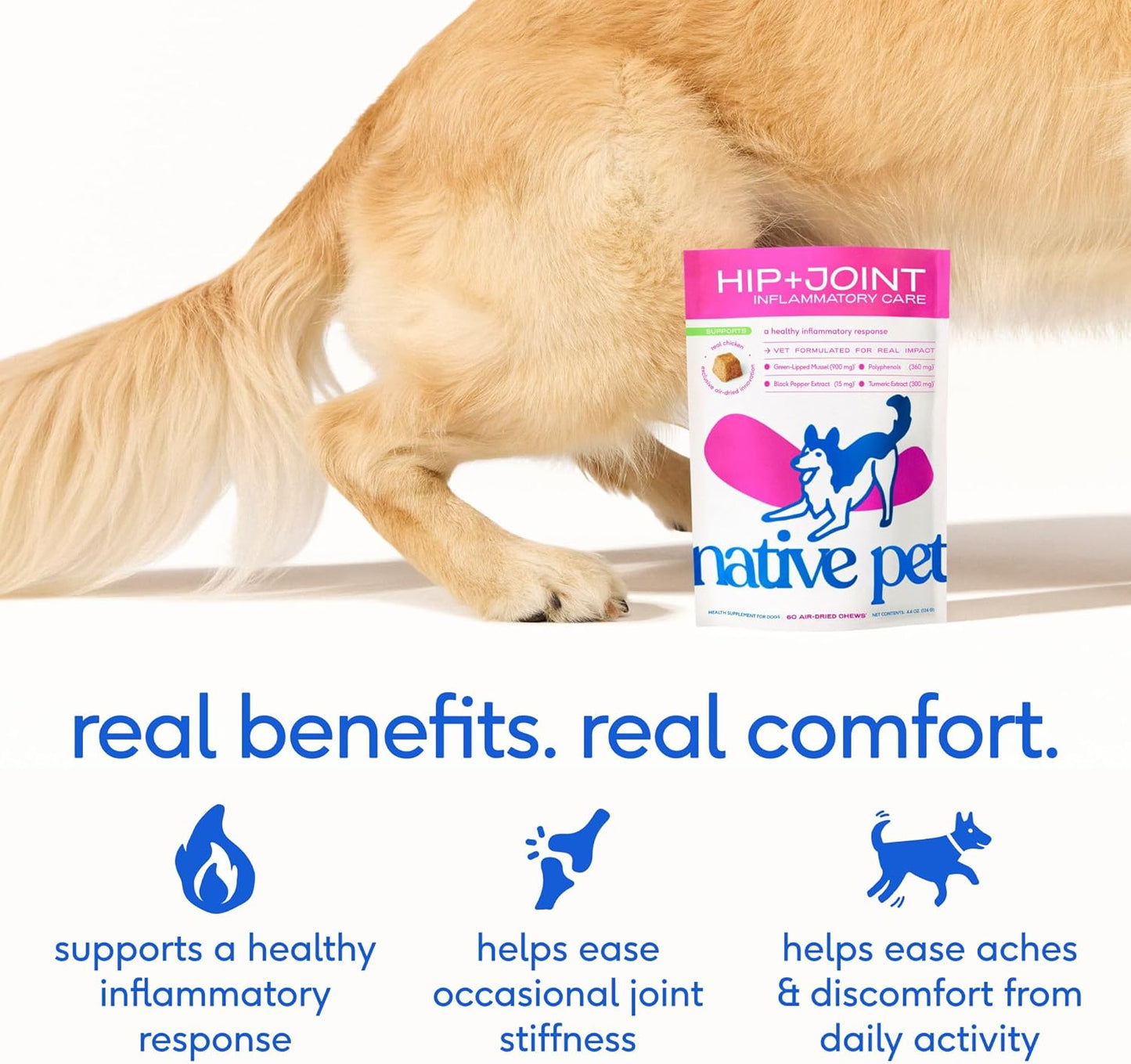 Native Pet Hip and Joint Alivio del dolor para perros - Colágeno para perros