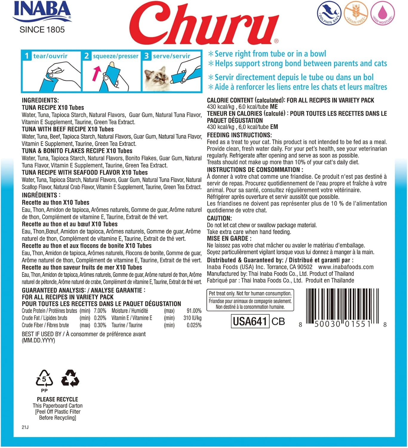 Inaba Churu Bocadillos para gatos 40 tubos, cajas con variedad