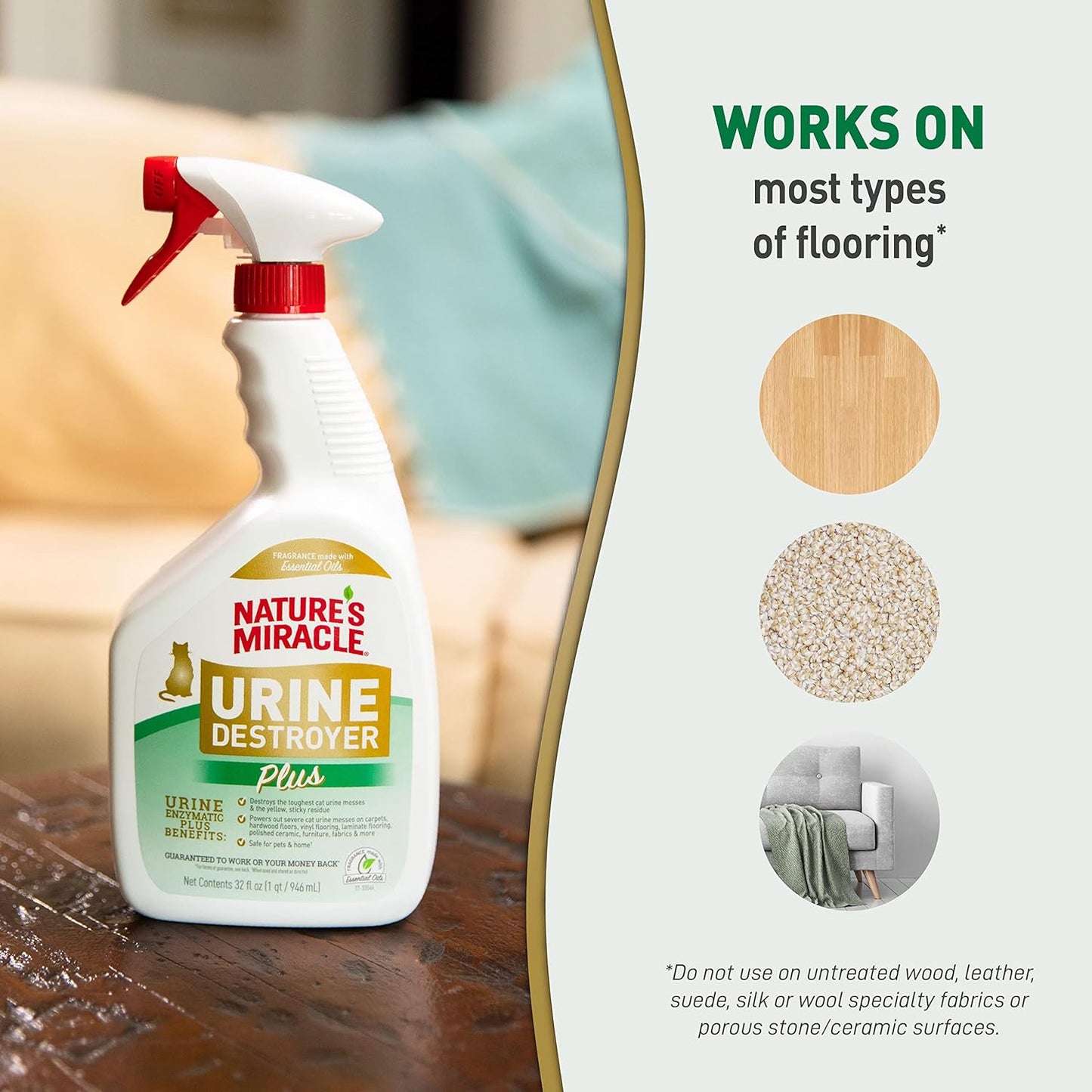 Nature’s Miracle Urine Destroyer Plus Cat, 32 Ounces, Enzymatic Formula