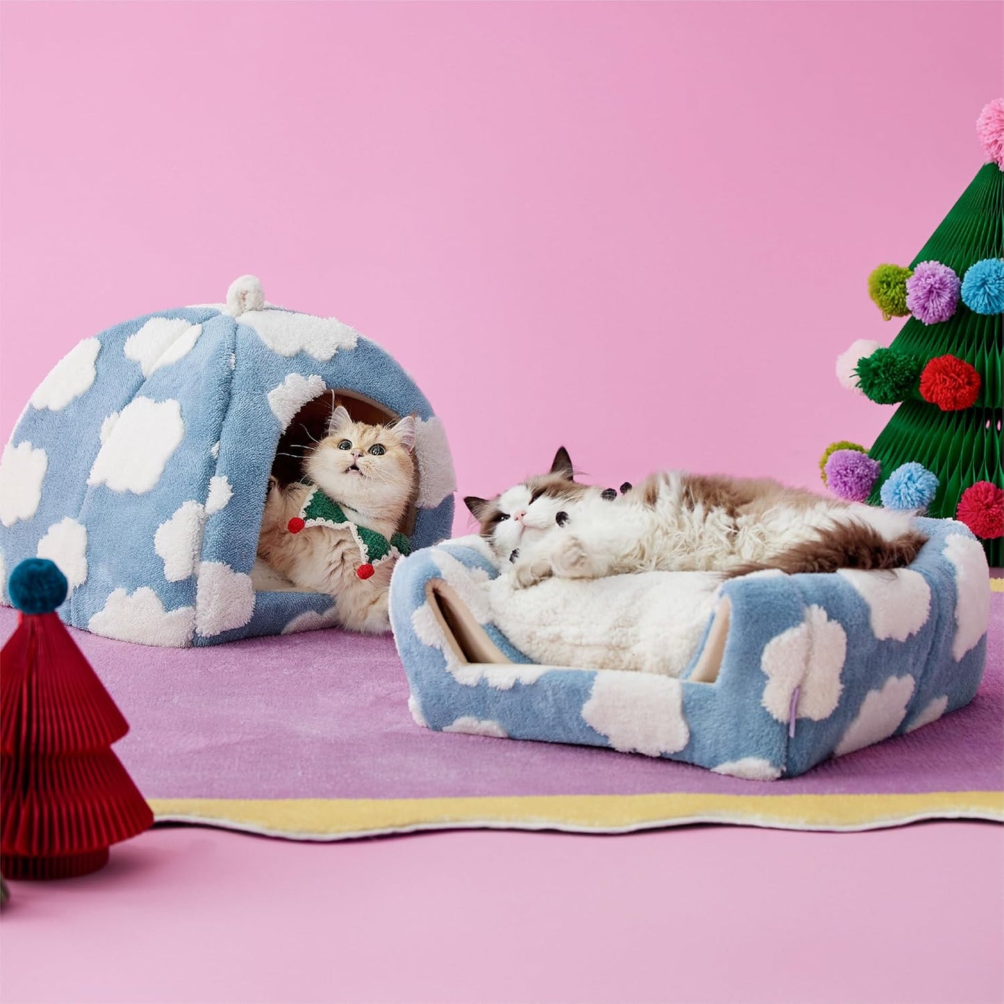 Lesure cama para gato nubes – Cama tipo cueva 2 en 1
