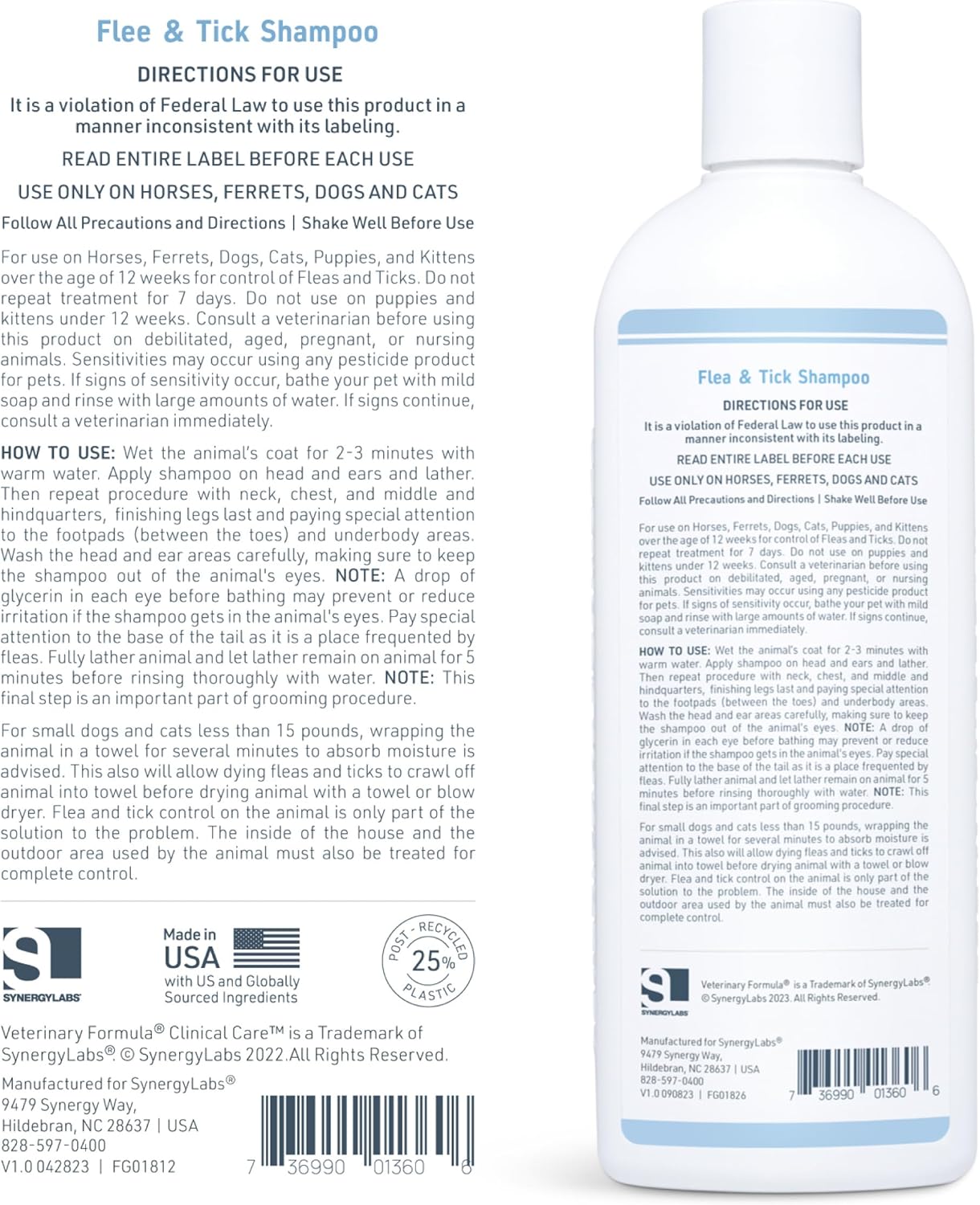 Veterinary Formula - Shampoo contra pulgas y garrapatas, para perros y gatos