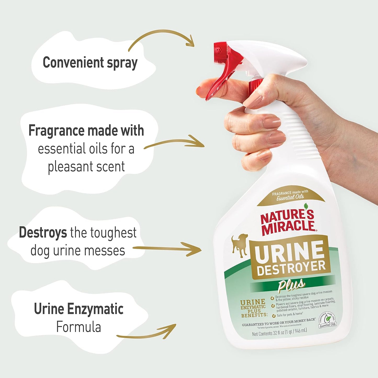 Nature's Miracle Urine Destroyer Plus Dog, 32 onzas, fórmula enzimática