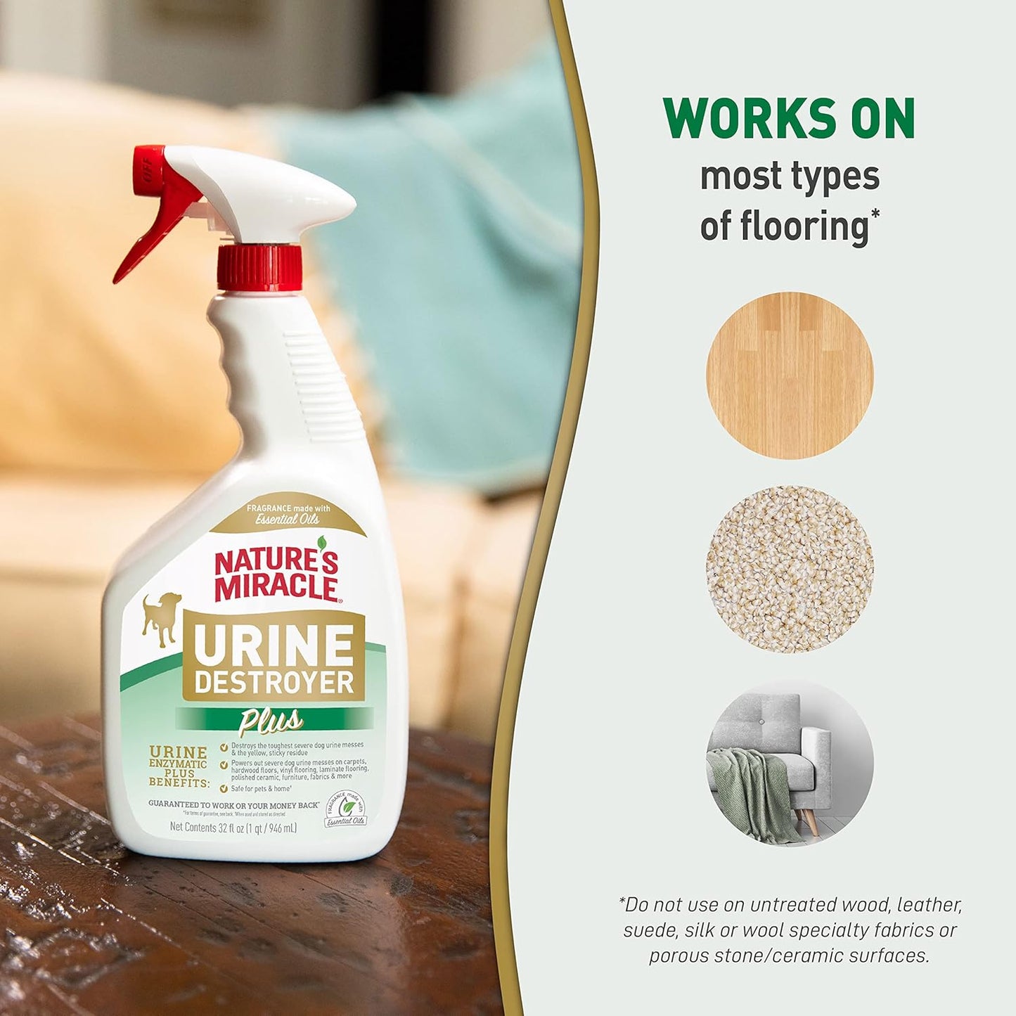 Nature's Miracle Urine Destroyer Plus Dog, 32 onzas, fórmula enzimática