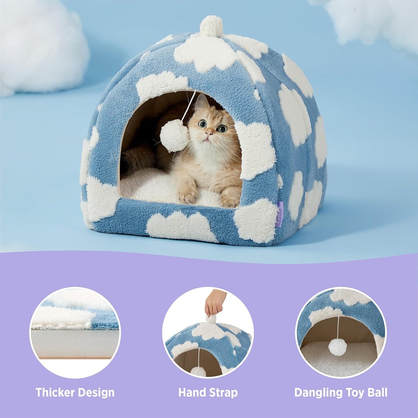 Lesure cama para gato nubes – Cama tipo cueva 2 en 1