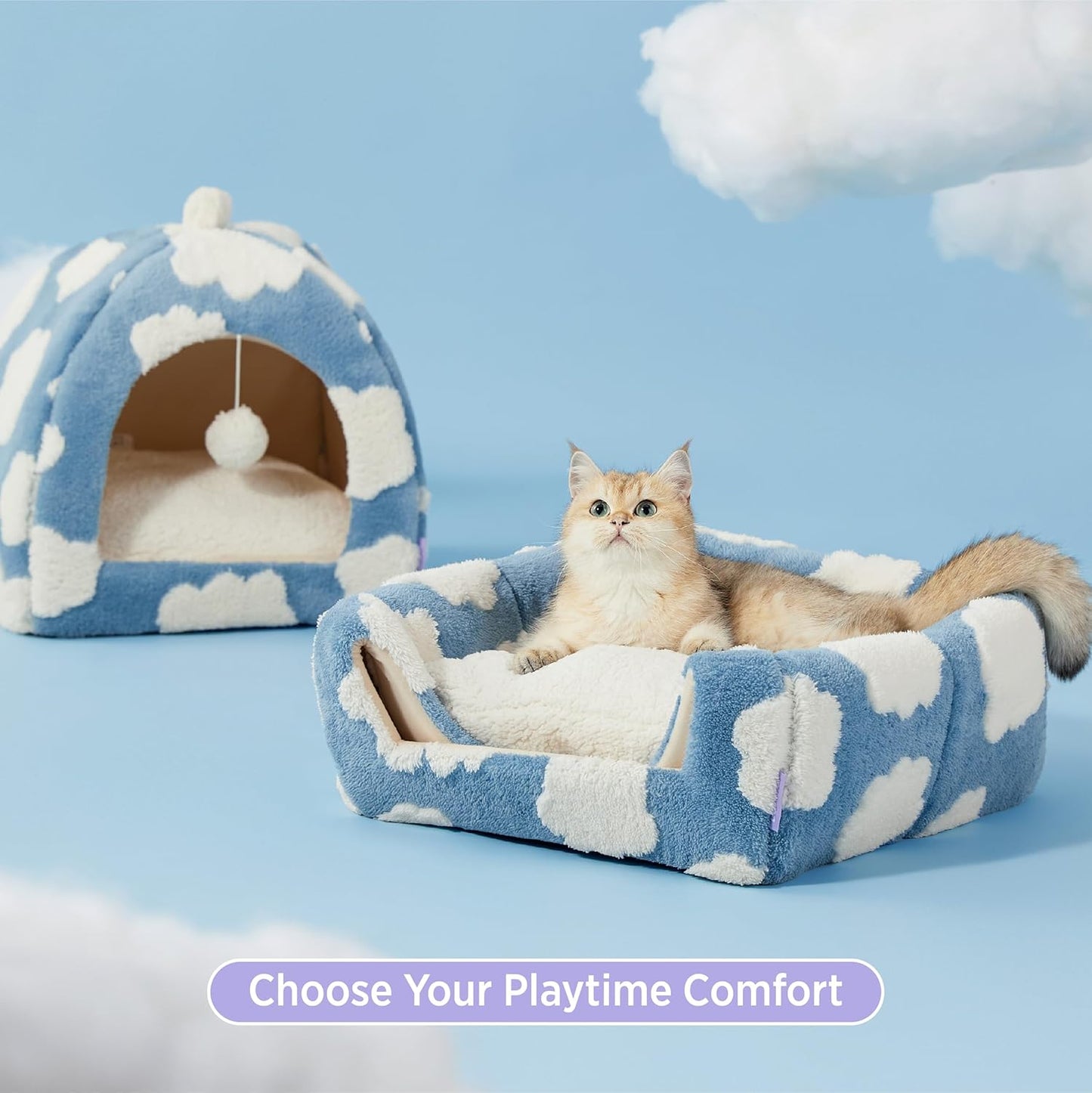 Lesure cama para gato nubes – Cama tipo cueva 2 en 1