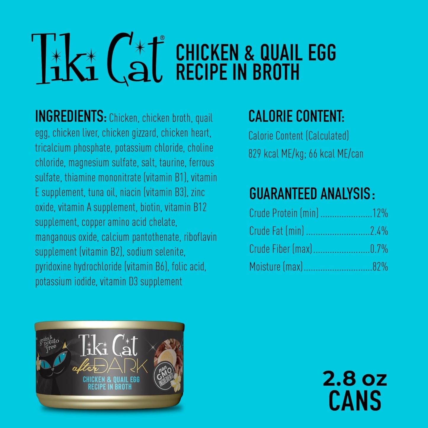 Tiki Cat After Dark, pollo y huevo de codorniz (lata de 2.8 onzas) (12 unidades)