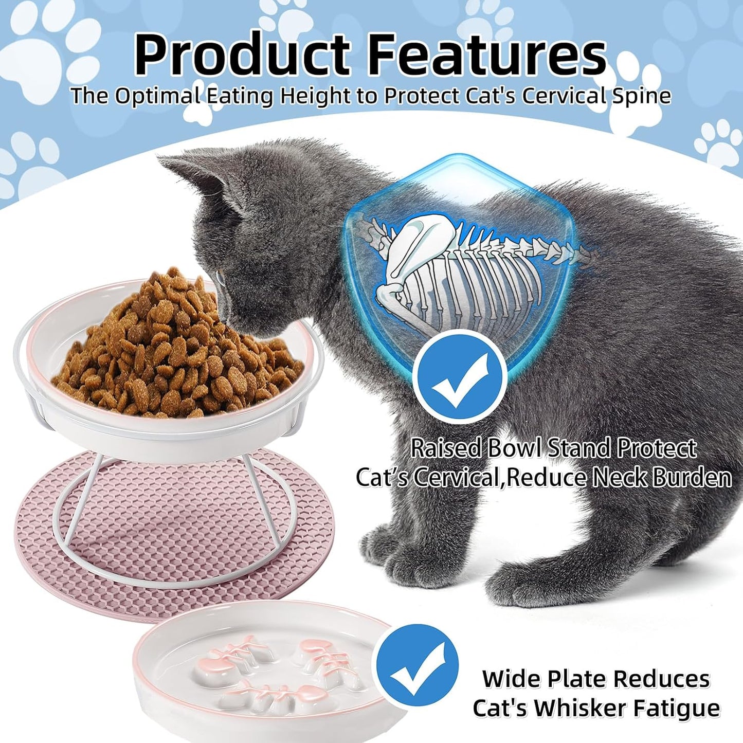 Cuenco elevado cerámica para perros y gatos con soporte, cuenco lento para alimentos húmedos