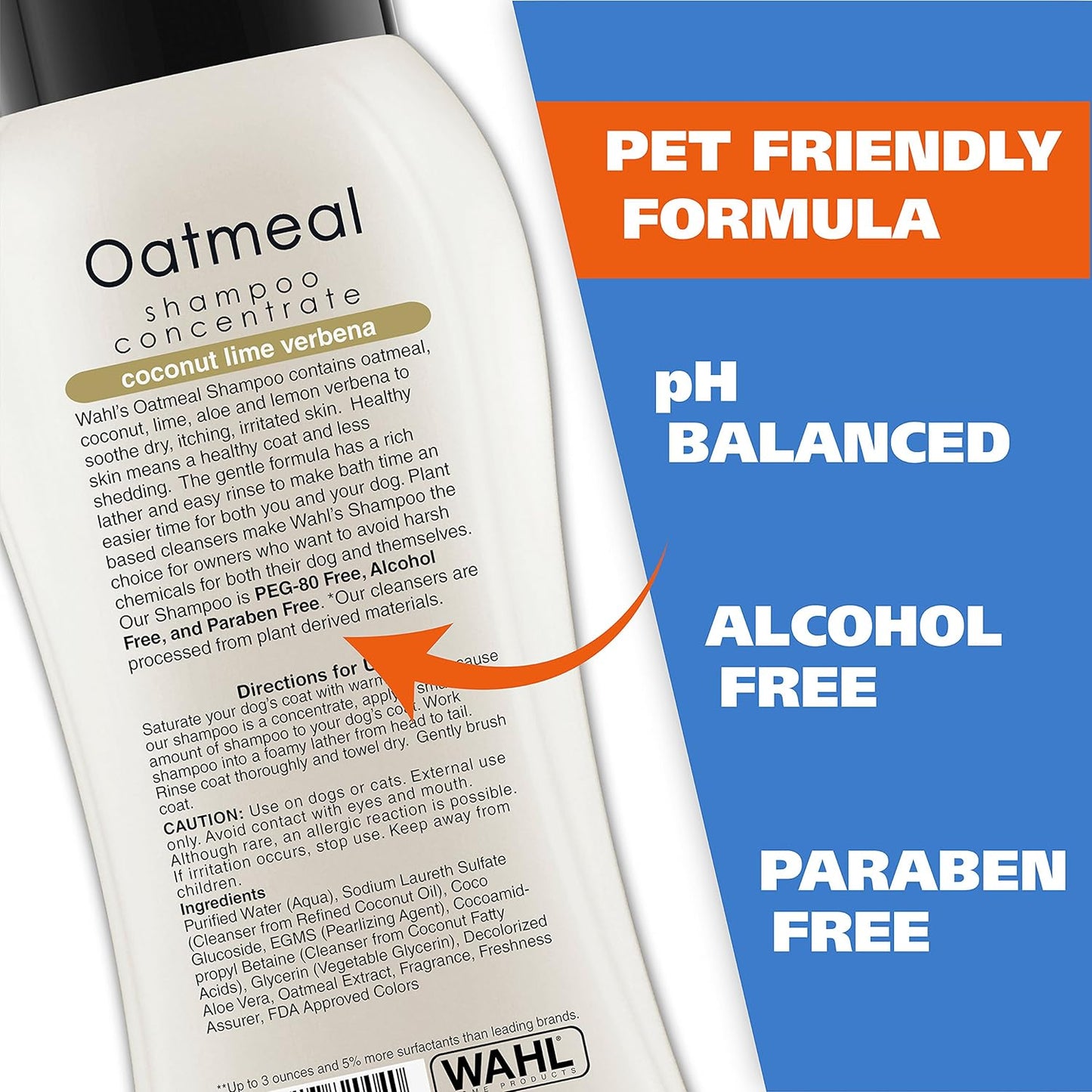 Wahl USA Shampoo para mascotas para aliviar la piel seca, fórmula de avena con coco y lima 24 onzas