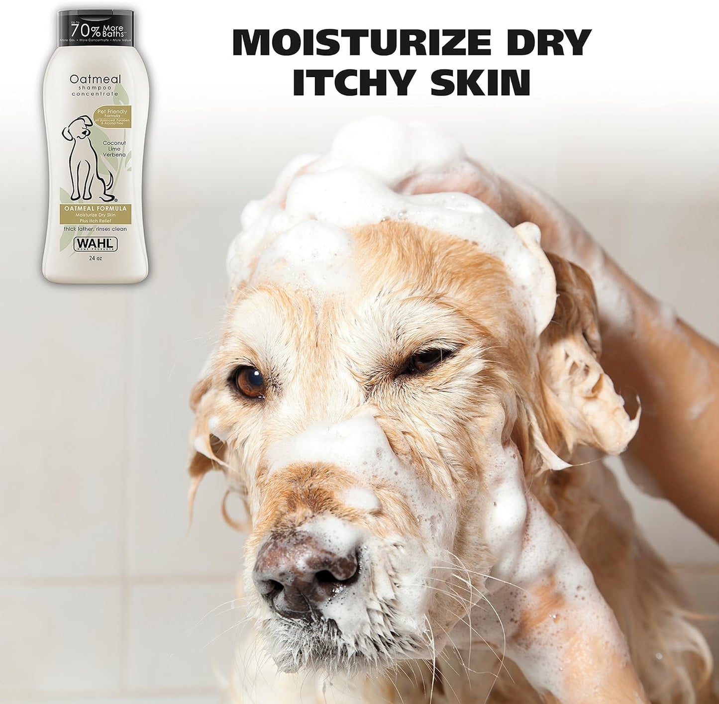 Wahl USA Shampoo para mascotas para aliviar la piel seca, fórmula de avena con coco y lima 24 onzas