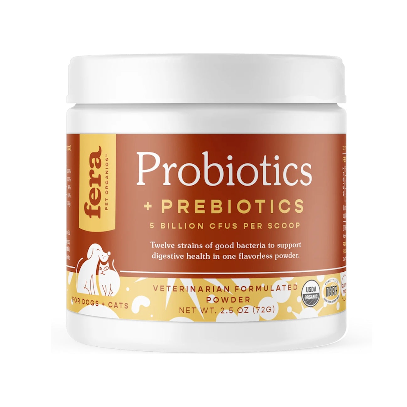 Fera Pet Organics Probióticos para perros y gatos - 60 cucharadas en polvo