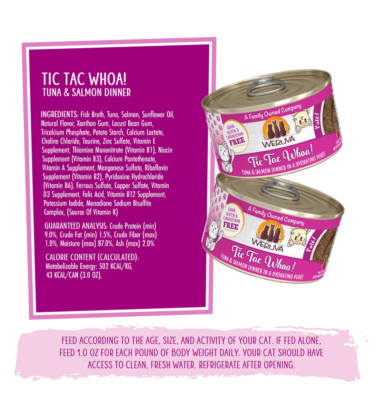 Weruva Classic Cat Tic Tac Whoa Tuna & Salmon Pate Canned Cat Food, 3-oz can, 12 unidades