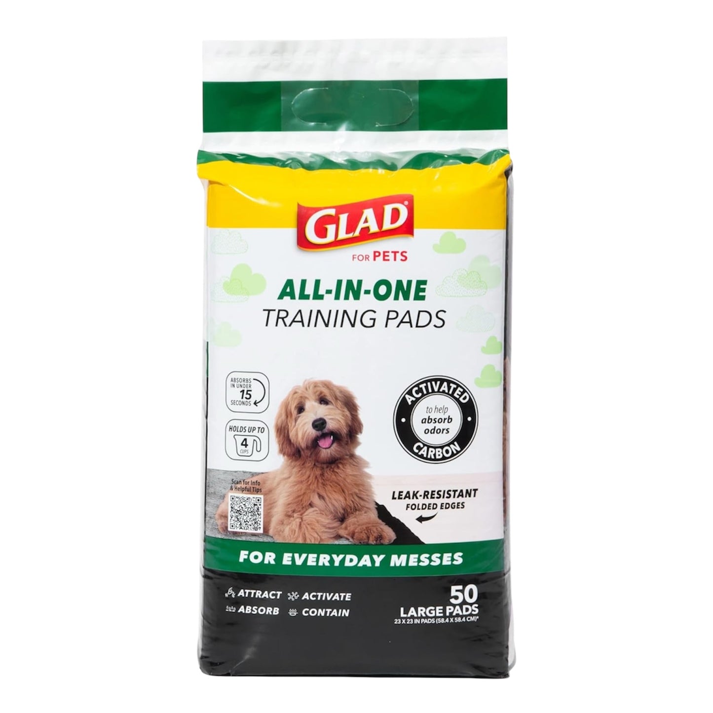 Glad for Pets|Pads de carbón negro para orina de mascotas, desechables, súper absorbentes (23x23 pulgadas, 50 unidades)