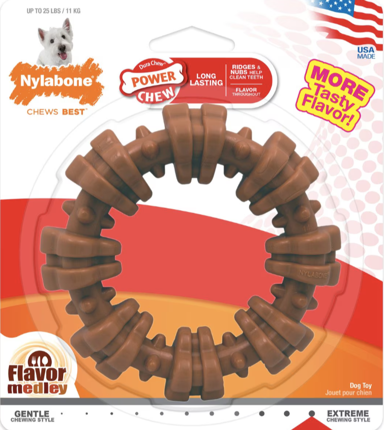 Nylabone Power Chew Textured Dog Chew Ring Toy Flavor Medley