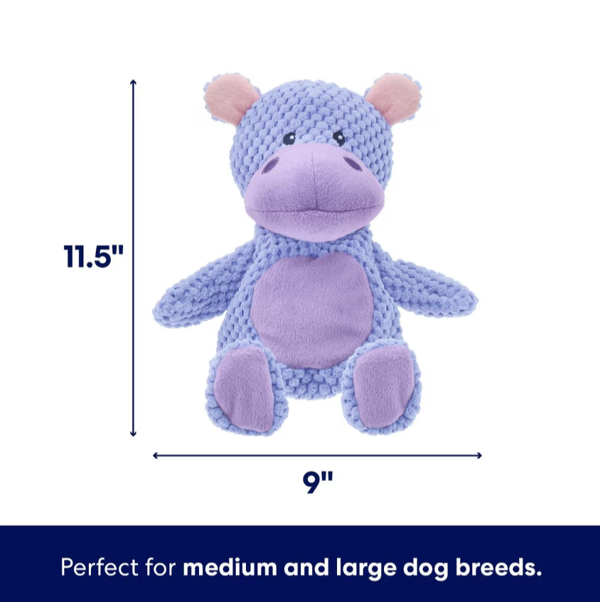 Hippo Textured Plush Squeaky Dog Toy, Medium/Large