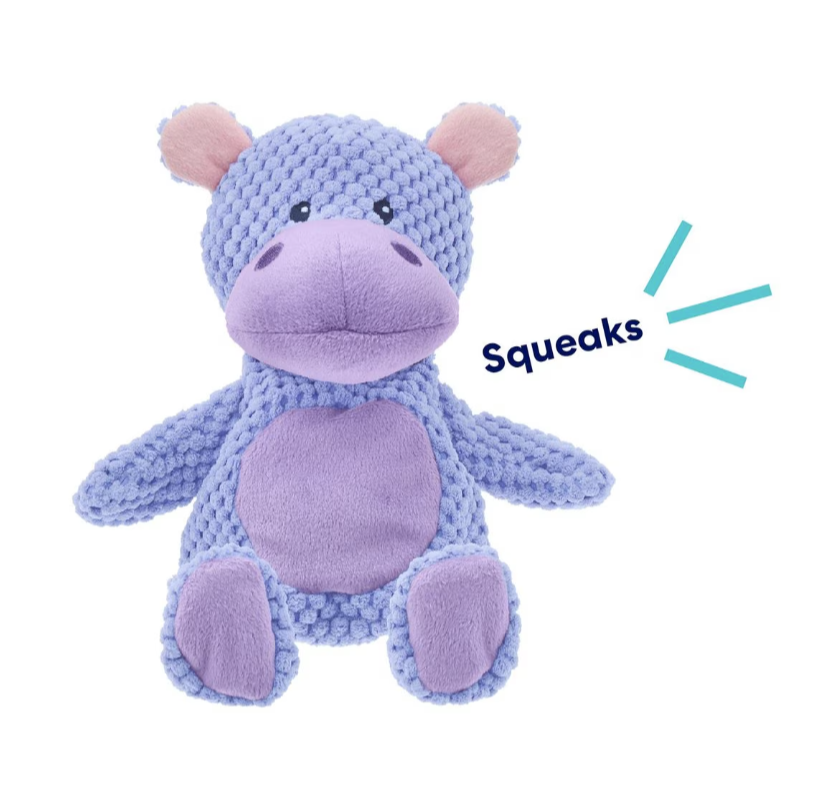 Hippo Textured Plush Squeaky Dog Toy, Medium/Large