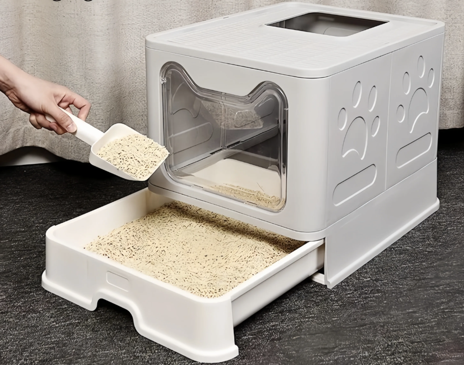 caja de arena plegable: Diseño de cajón con recogedor para una fácil gestión de residuos de gatos