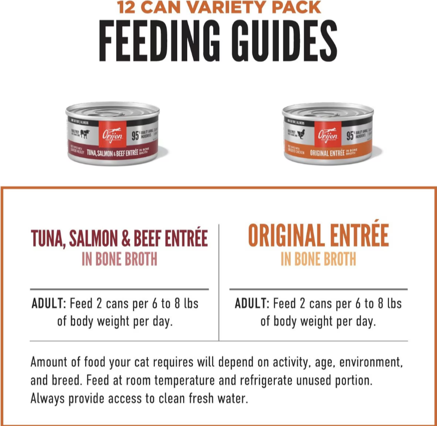 ORIJEN Premium Original Entrees Variety Pack Tuna Salmon & Beef Pate Wet Cat Food, 3-oz can, case of 12